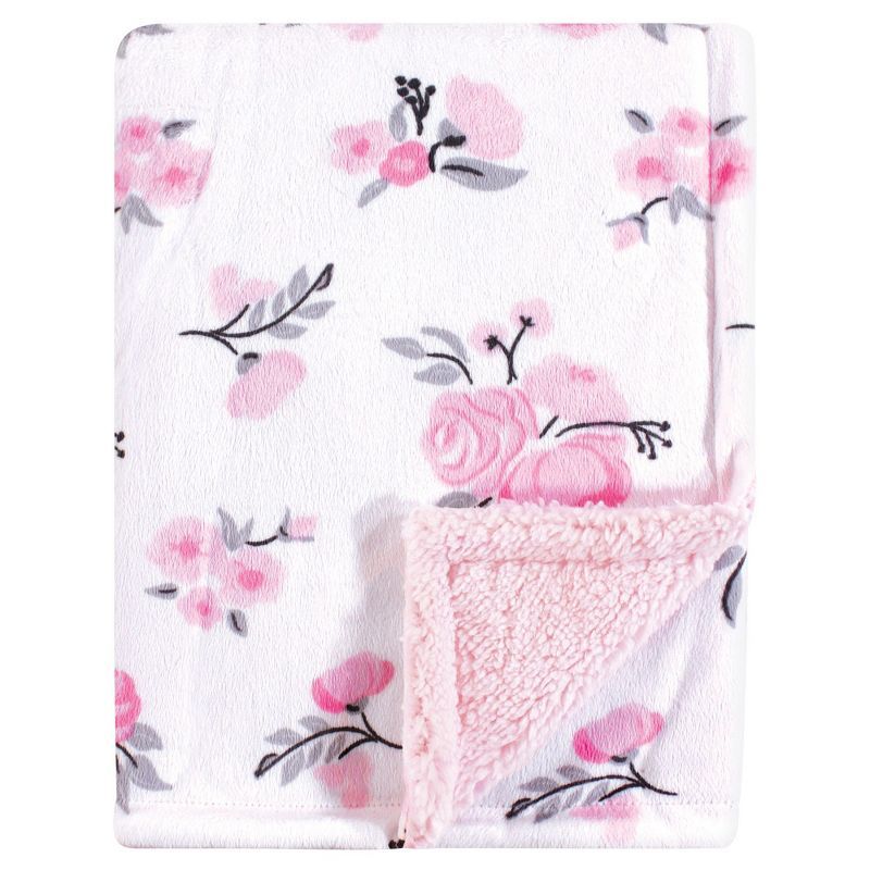 Pink Floral Sherpa Baby Blanket with Faux Shearling Back