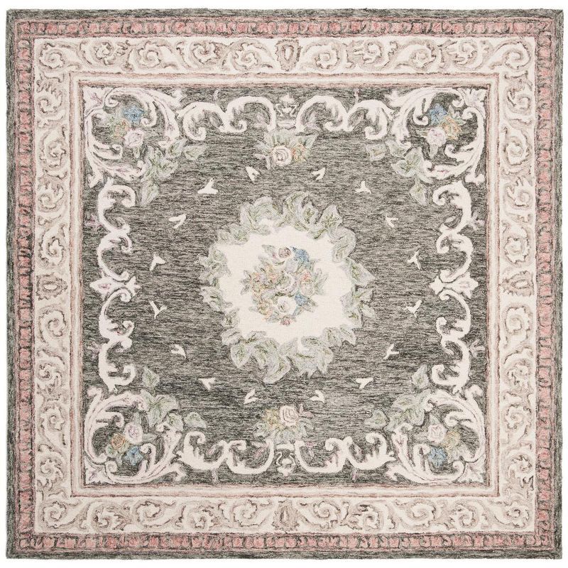 Renaissance Ivory/Charcoal 6' Square Hand-Tufted Wool Medallion Rug