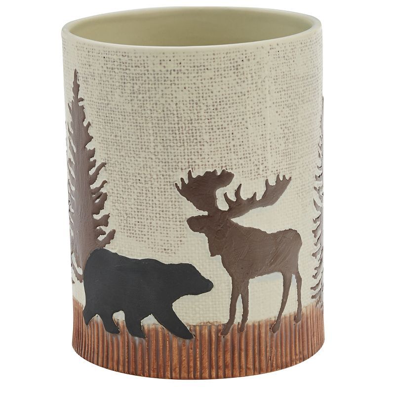 Neutral Ceramic Wildlife Design Utensil Crock