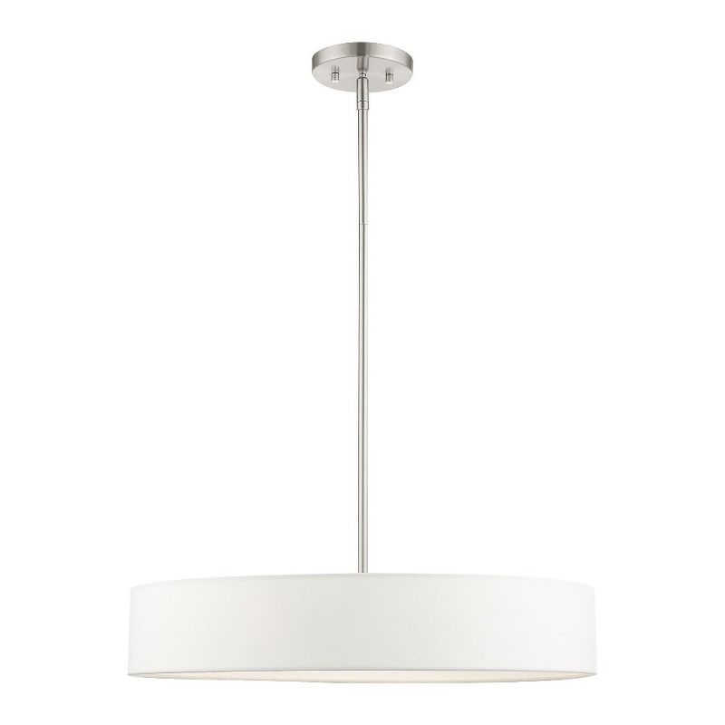 Elegance Brushed Nickel 4-Light Indoor/Outdoor Drum Pendant with Off-White Shade