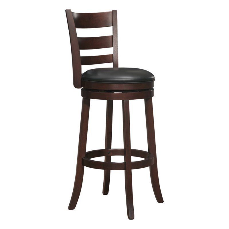 Cherry Wood Swivel Bar Stool with Black Leather Seat