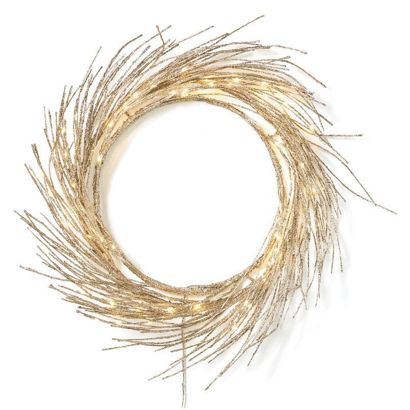 24" Champagne Glitter Pre-Lit LED Artificial Christmas Wreath