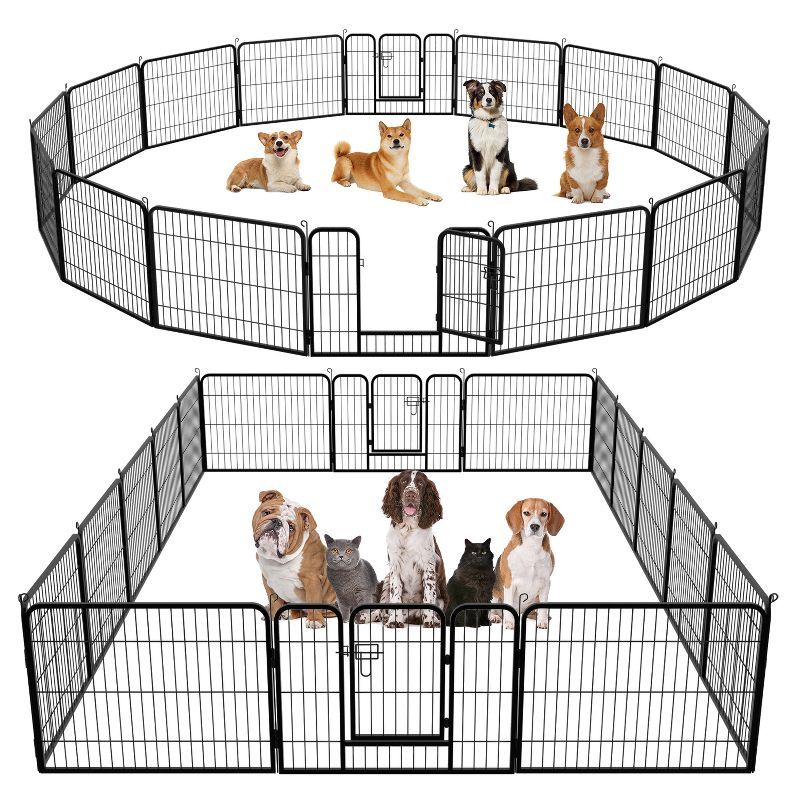 Black Metal Adjustable Pet Playpen with Doors