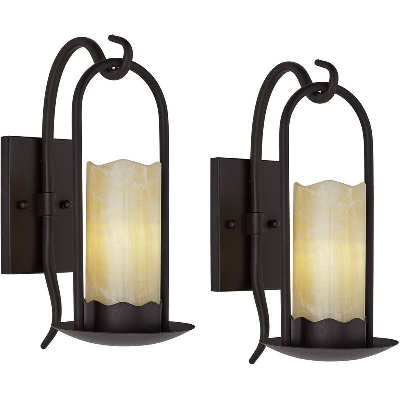 Espresso Bronze Faux Candle Glass Wall Sconce Set