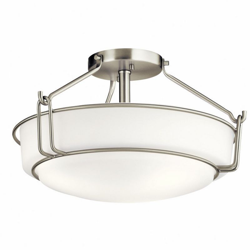 Elegant Brushed Nickel 3-Light Semi-Flush Ceiling Bowl in Black and White