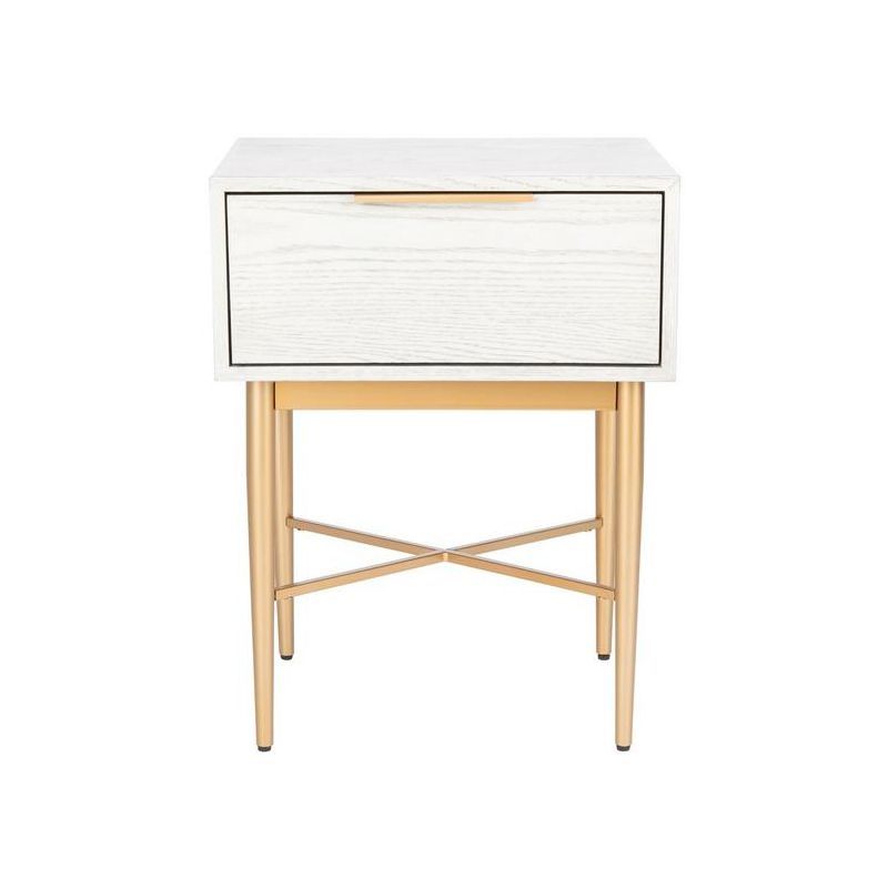 White Washed Oak and Gold 1-Drawer Nightstand