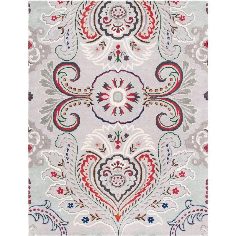 Grey and Red Hand-Tufted Wool 8' x 10' Area Rug