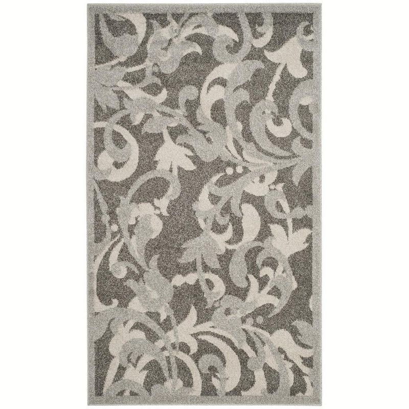 Grey and Light Grey Floral Synthetic Area Rug