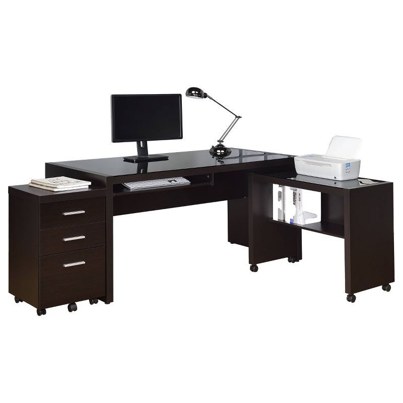 Skeena Cappuccino 3-Piece Office Desk Set with Glass Top