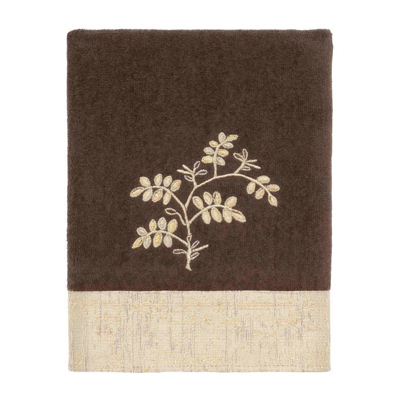 Mocha Cotton Hand Towel with Embroidered Branches