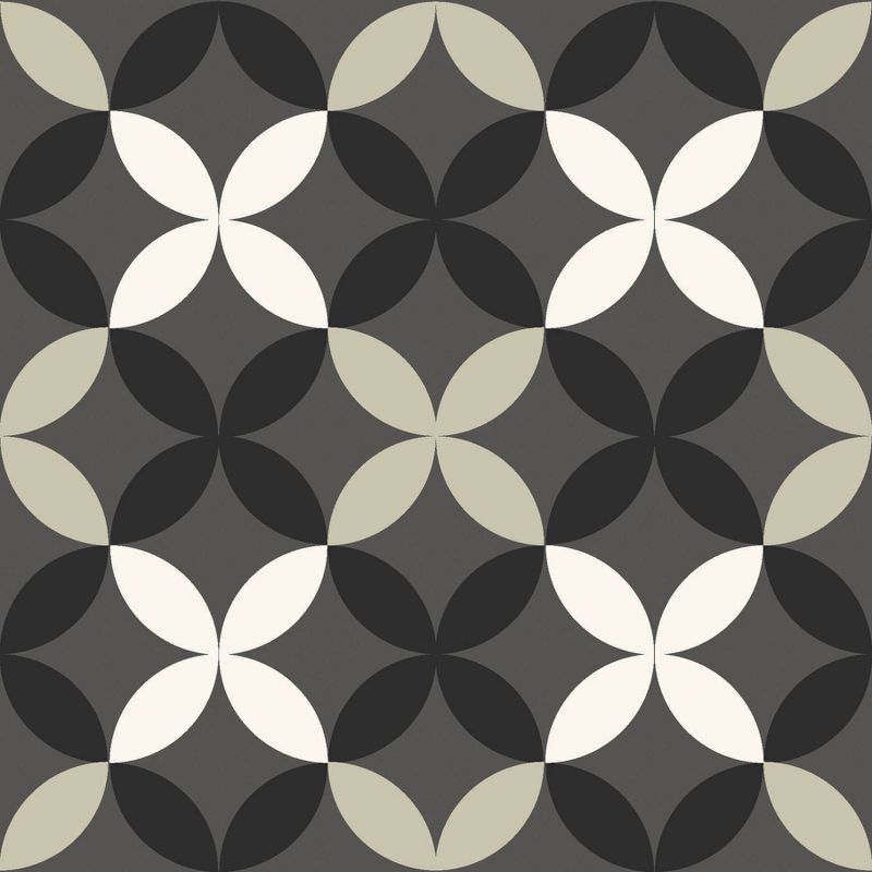 Arbor Black and Gray Floral Geometric Vinyl Peel & Stick Floor Tiles