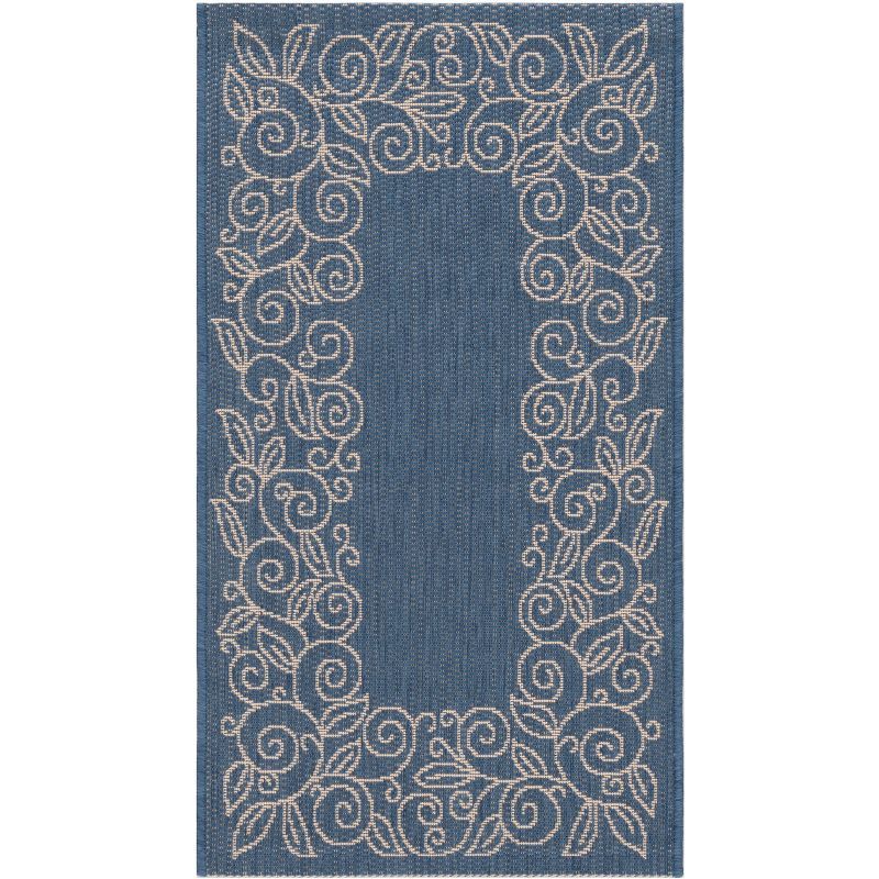 Elegant Blue & Beige Synthetic Indoor/Outdoor Rectangular Rug