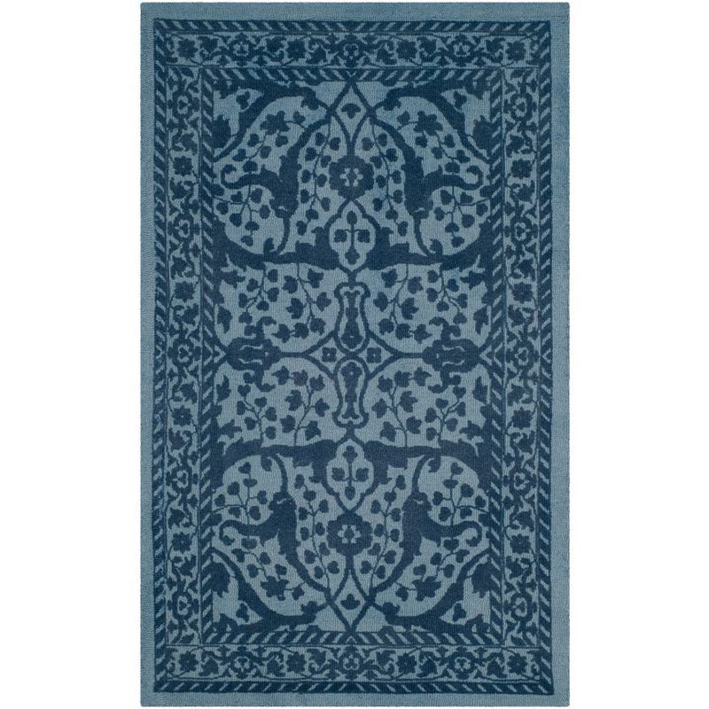 Handmade Blue and Dark Blue Wool Tufted Area Rug