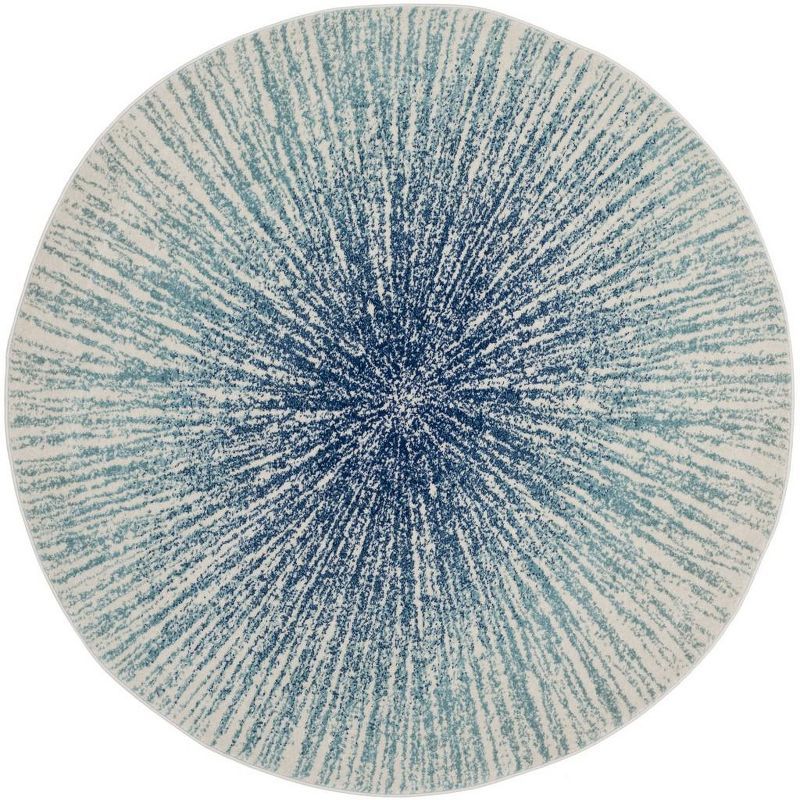 Royal Blue and Ivory Round Synthetic Area Rug