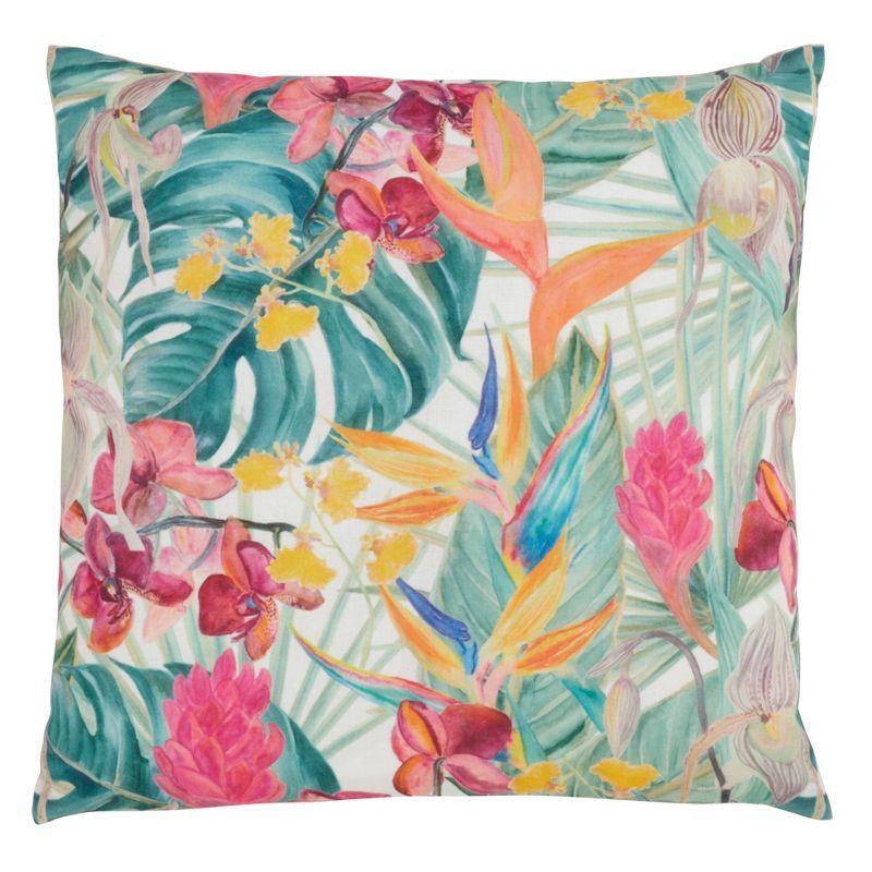 Tropical Floral Multicolor Polyester 18" Square Pillow