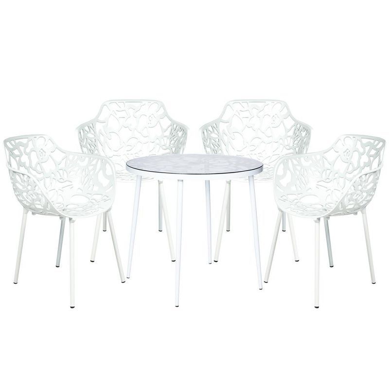 White Aluminum 5-Piece Outdoor Dining Set with Flower Design