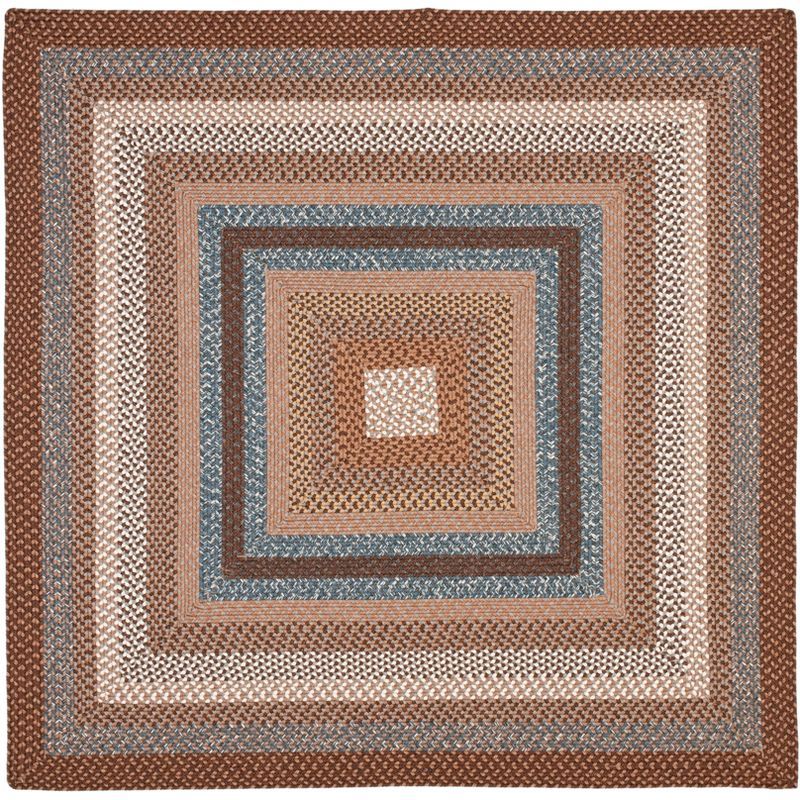 Handmade Square Blue and Brown Braided Area Rug
