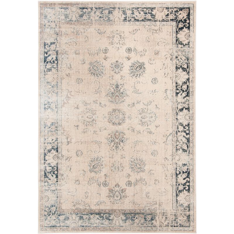 Stone Blue Vintage Square Hand-Knotted Viscose Area Rug - 6'7" x 9'2"