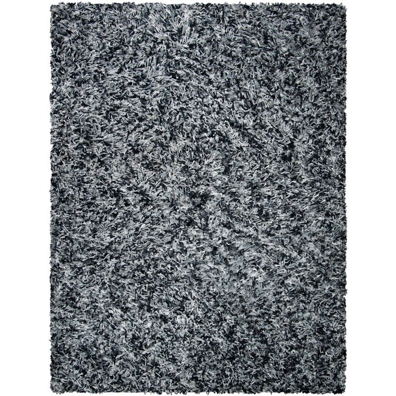 Handmade Black and Ivory Tufted Shag Rug, 8' x 10'