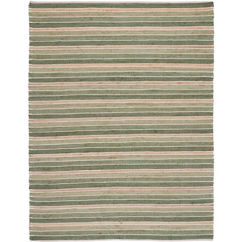 Handwoven Green and Natural Stripe Wool Rug - 5' x 8'