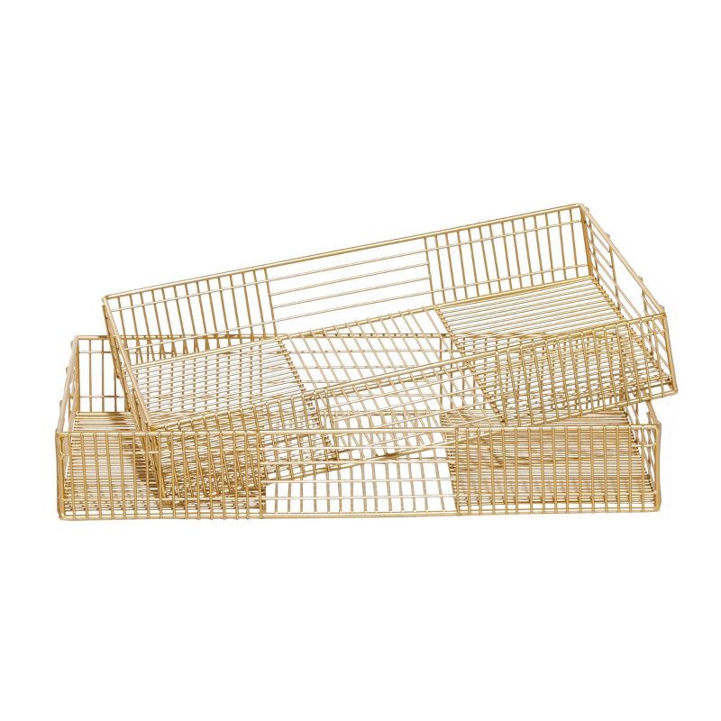 Gold Rectangular Metal Wire Tray Set of 2