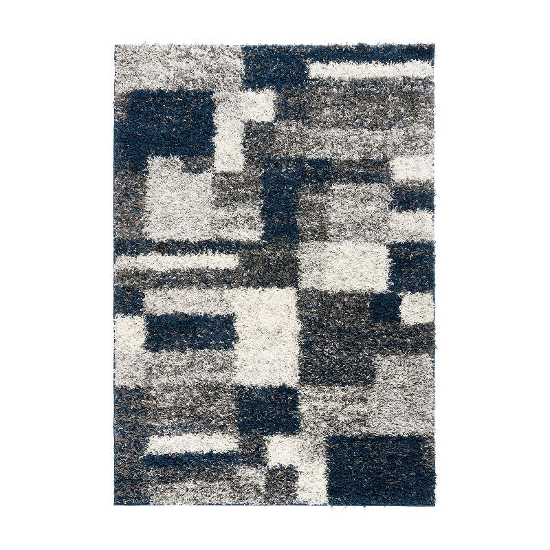 Navy and Gray Rectangular Synthetic Shag Area Rug 5' x 7'