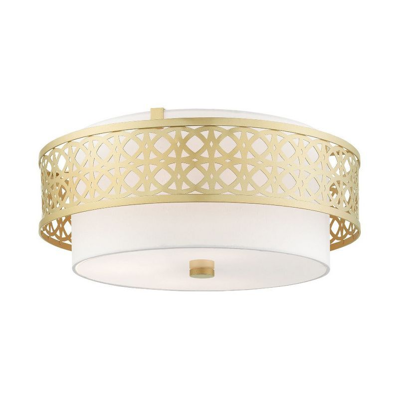 Soft Gold Latticework Drum Ceiling Light with Glass Shade