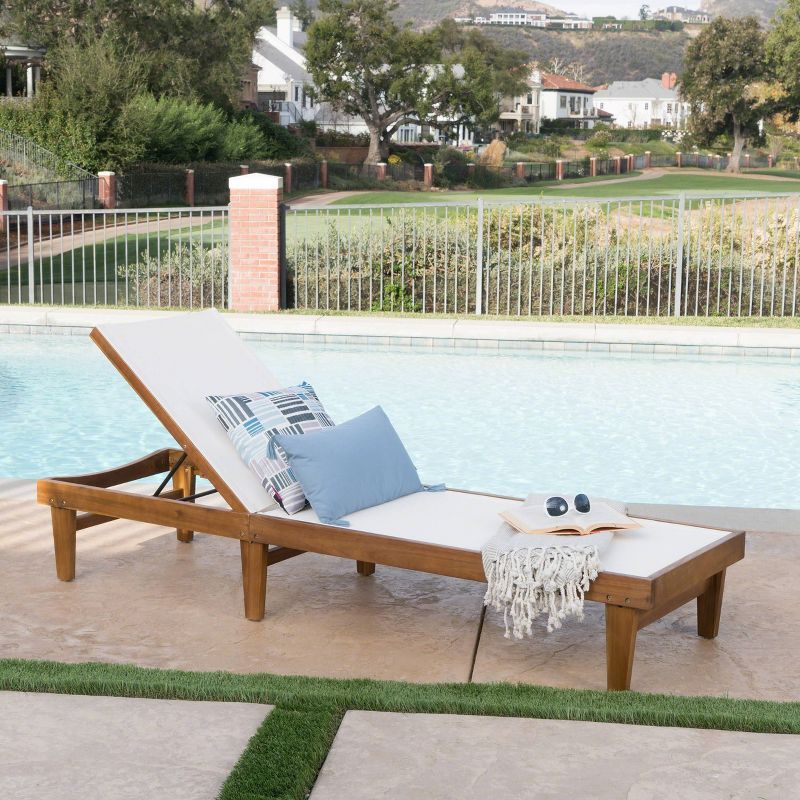 Summerland Teak Finish Acacia Wood Chaise Lounge with White Mesh