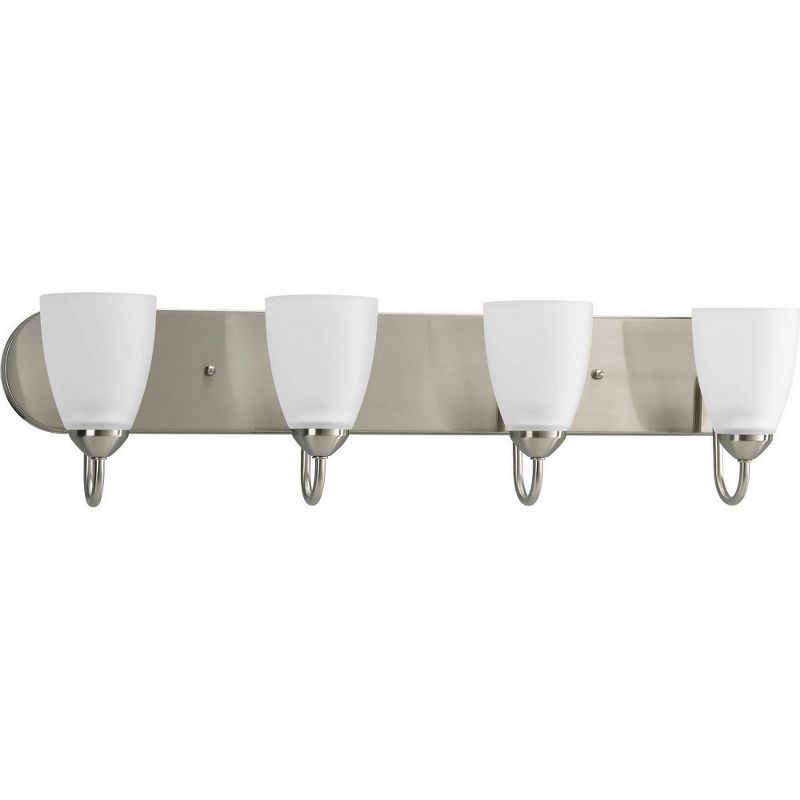 Brushed Nickel 4-Light Bath Vanity with Etched Glass Shades