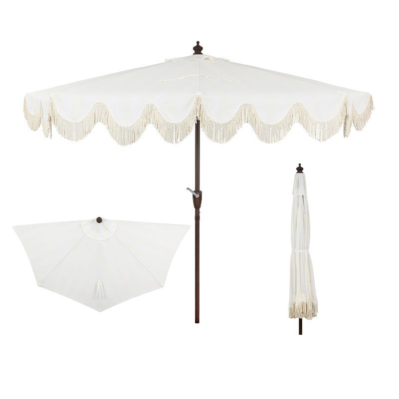 Beverly 9 ft. White Aluminum Scalloped Fringe Patio Umbrella