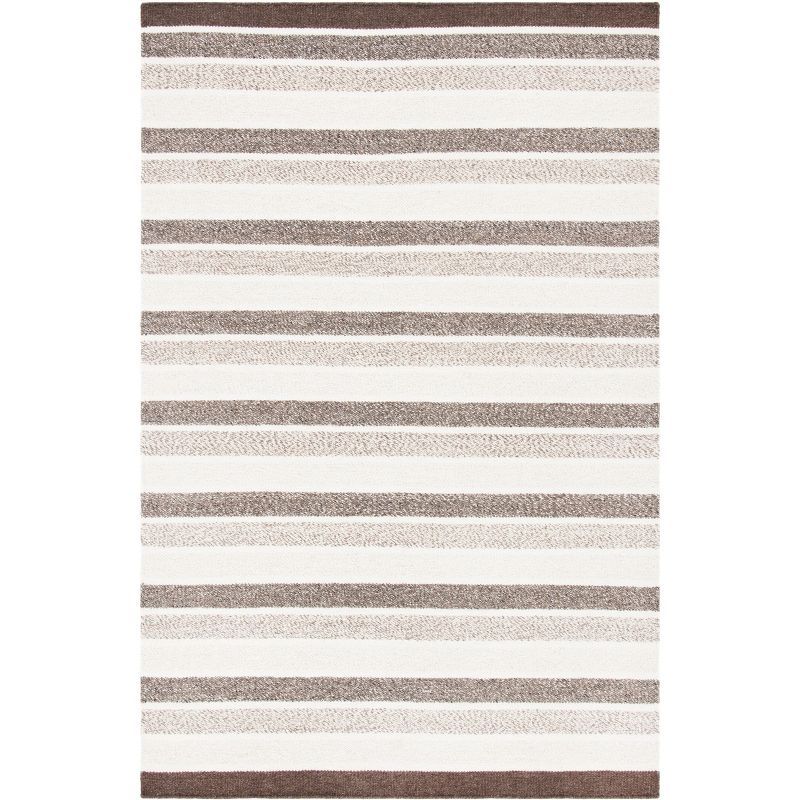 Ivory and Brown Flat Woven Wool Area Rug 4' x 6'