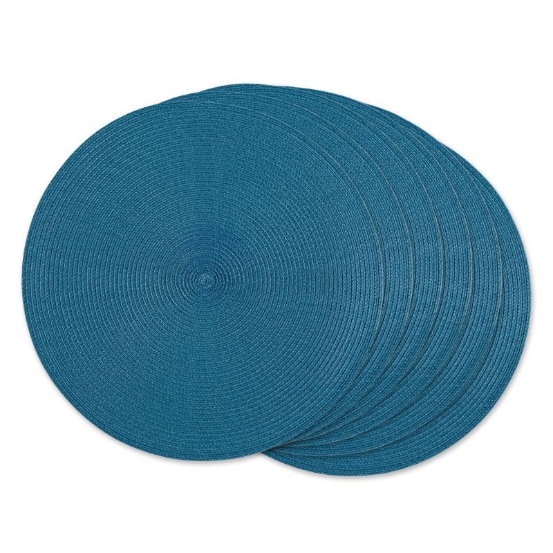 Storm Blue Round Woven Polypropylene Placemat Set of 6, 15" Diameter