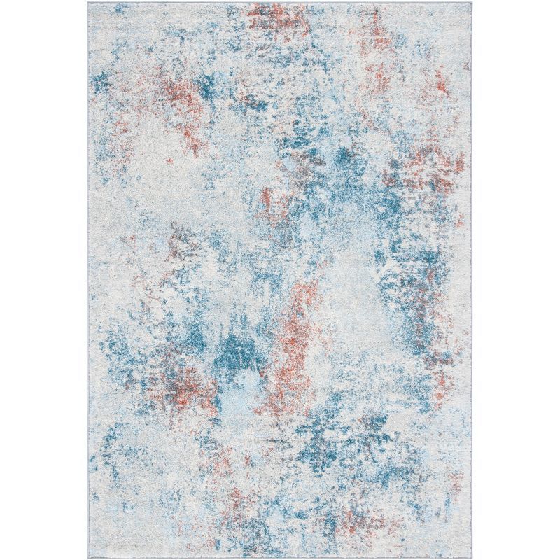 Off-White and Blue Abstract Round Synthetic Area Rug