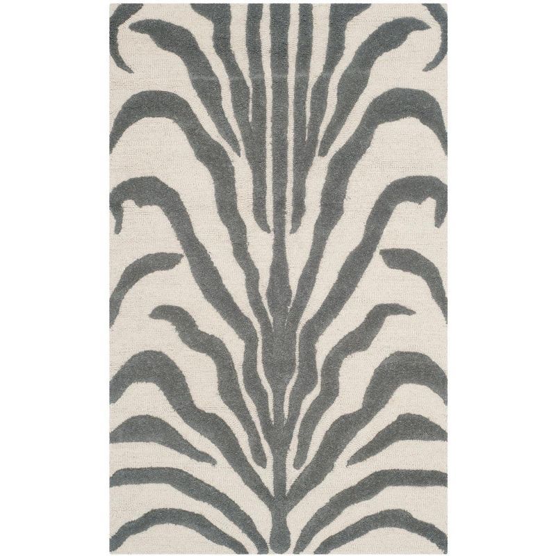 Ivory and Dark Grey Hand-Tufted Wool Area Rug