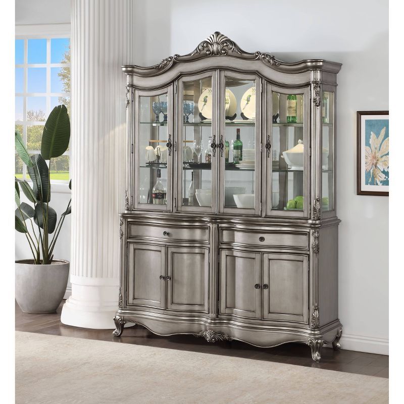 Ariadne 92" Antique Platinum China Cabinet with Glass Shelves