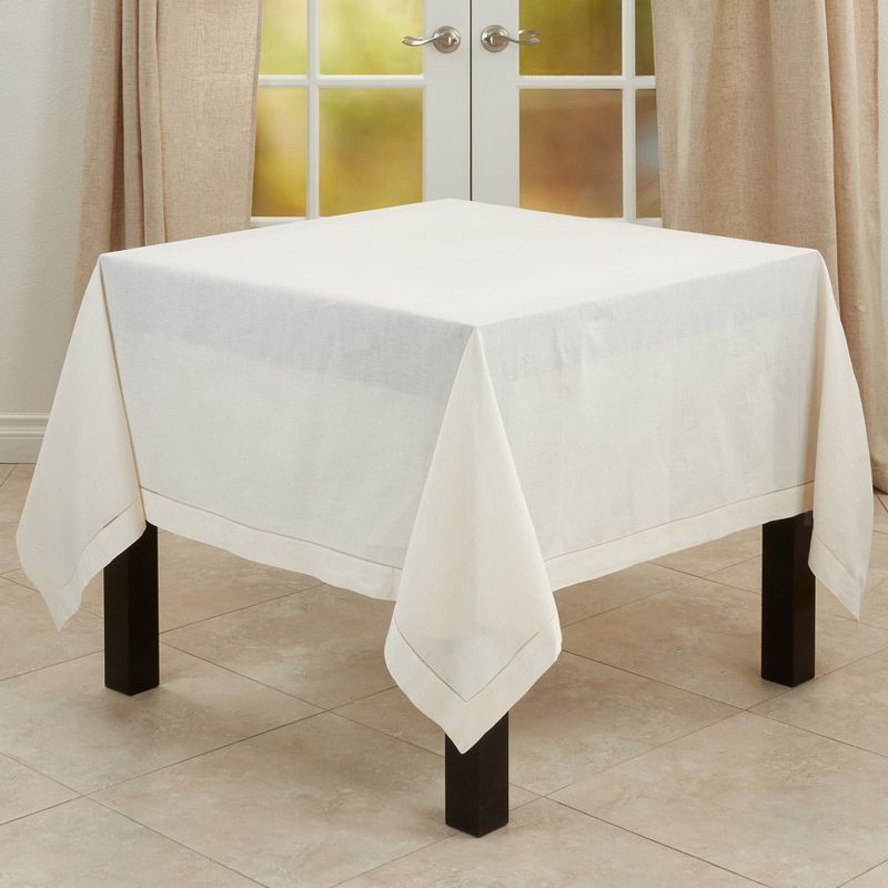 Ecru Hemstitched Linen Blend Square Tablecloth