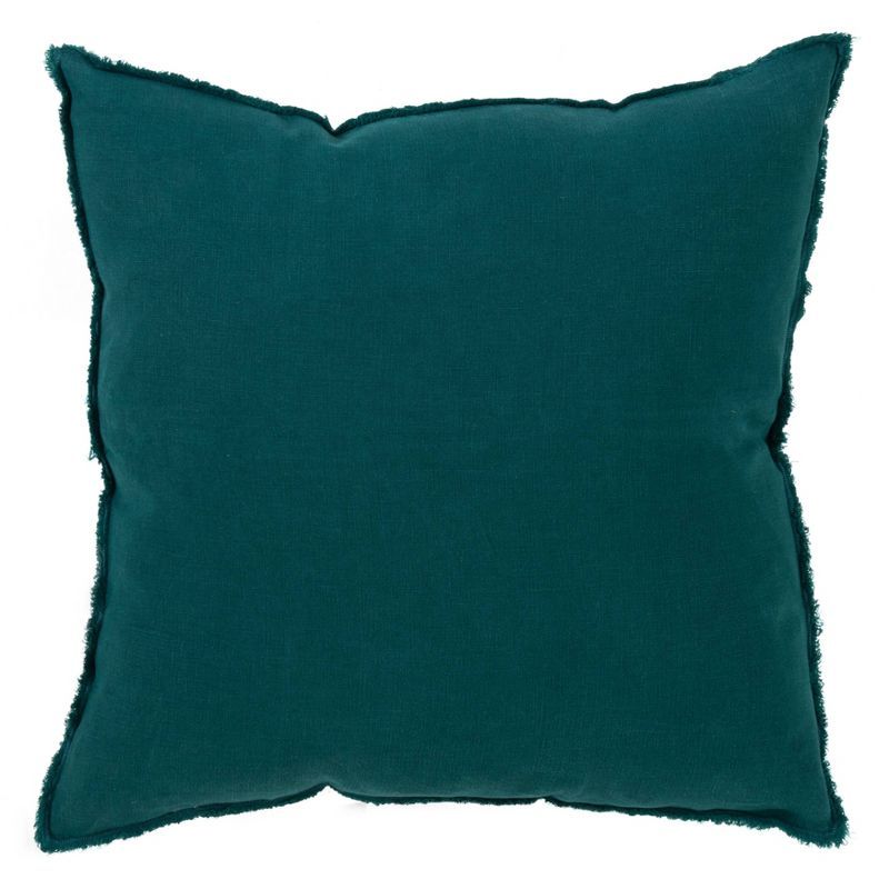 27" Jasper Green Fringed Design Linen Square Throw Pillow Set