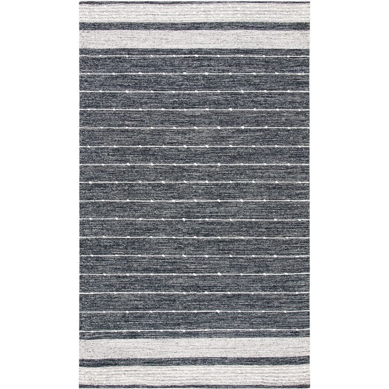 Black and Ivory Striped Wool Cotton 8' x 10' Area Rug