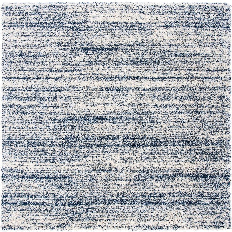 Ivory and Navy Square Shag Area Rug, 7' x 7'