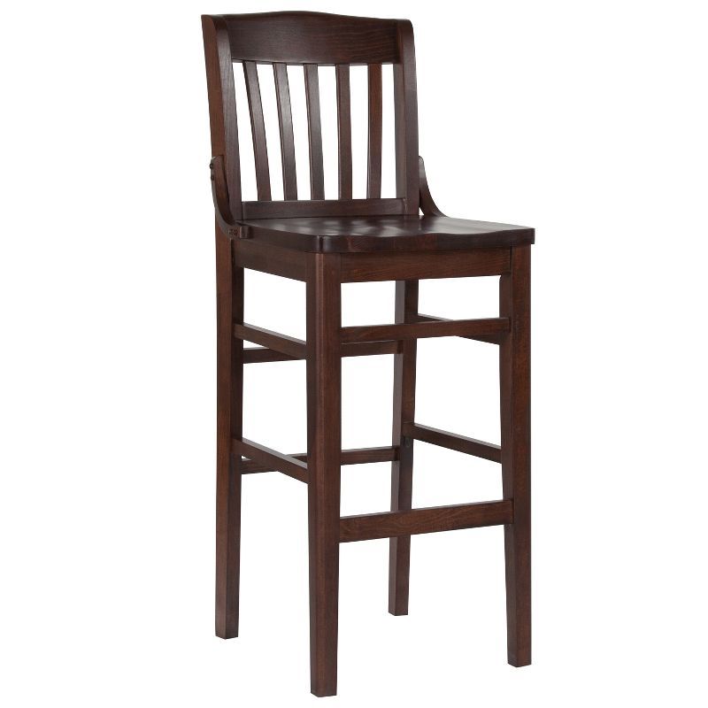 Elegant Walnut Wood School House Back Barstool