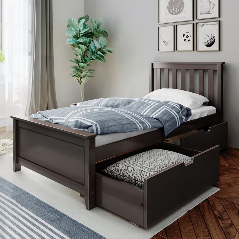 Espresso Twin Platform Bed with Storage Drawers and Headboard