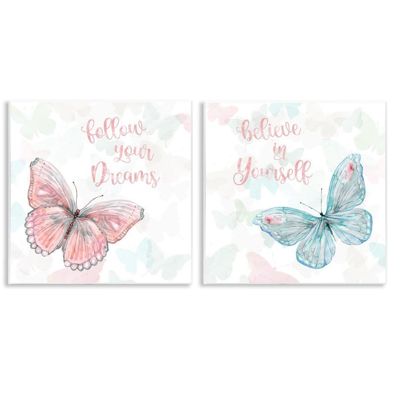 Believe in Dreams Butterflies 12" x 12" MDF Wall Art Set