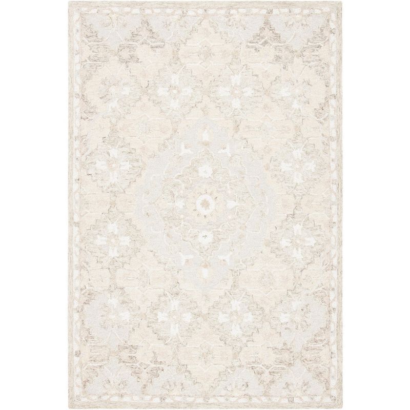 Gray and Beige Handmade Wool Tufted 4' x 6' Rug