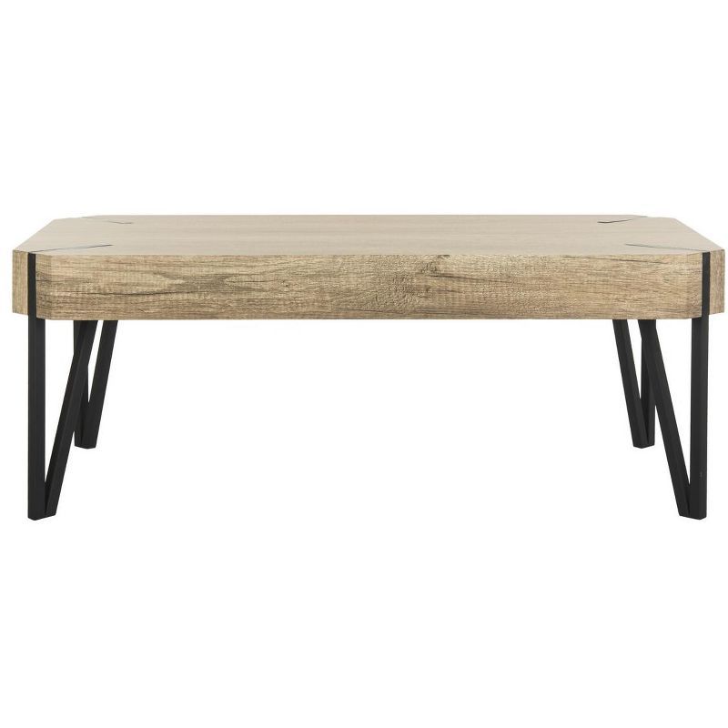 Rustic Mid-Century Brown Wood Coffee Table with Black Metal Legs