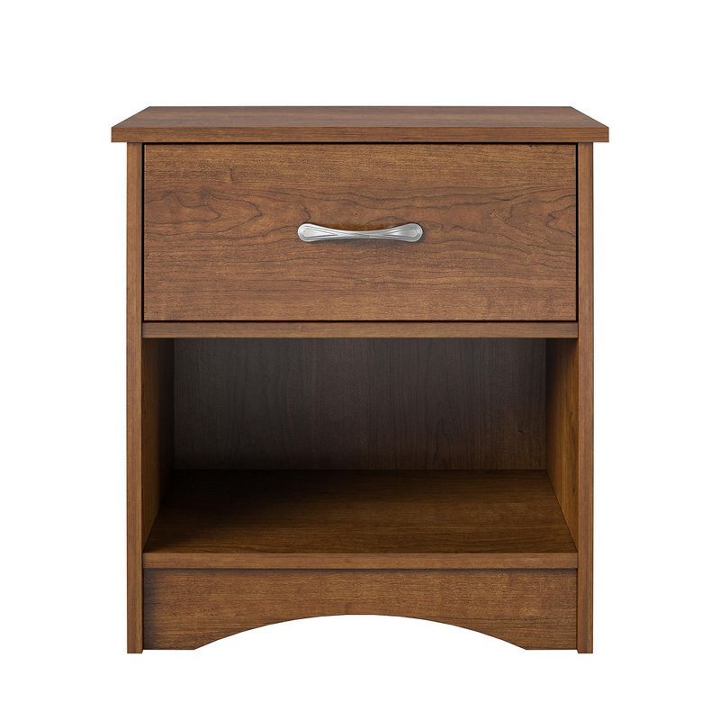 Brown Oak 1-Drawer Nightstand with Open Shelf