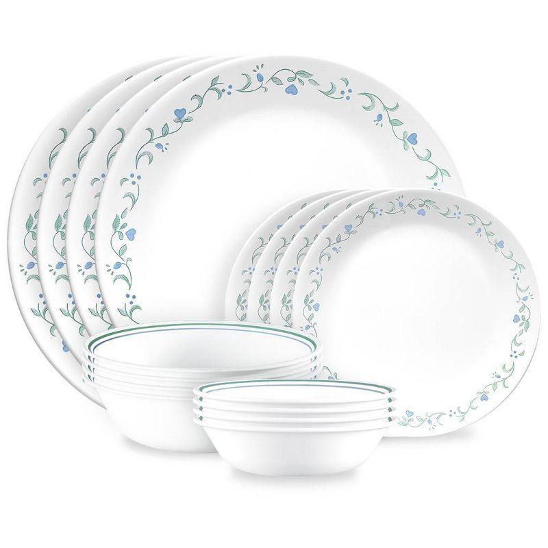 Corelle 16-Piece White and Blue Floral Glass Dinnerware Set