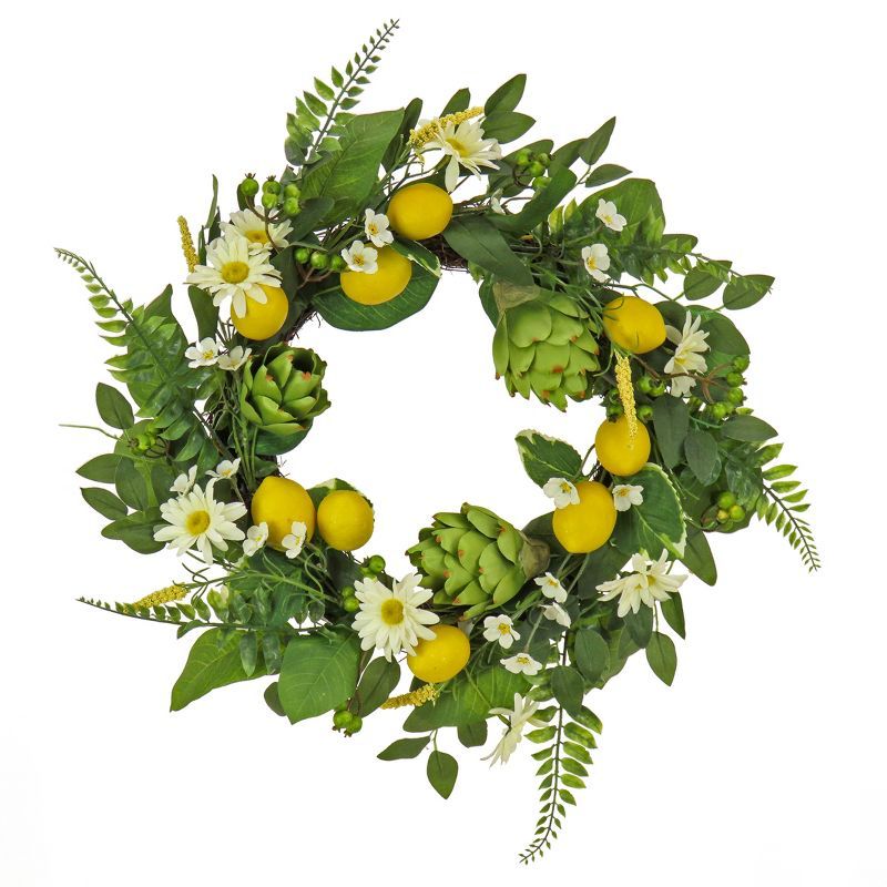 Blossoming Spring 22" Wreath with Daisies, Lemons, and Artichokes