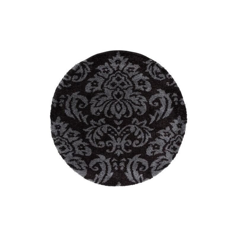 Florida Dark Brown and Smoke Round Shag Synthetic Area Rug