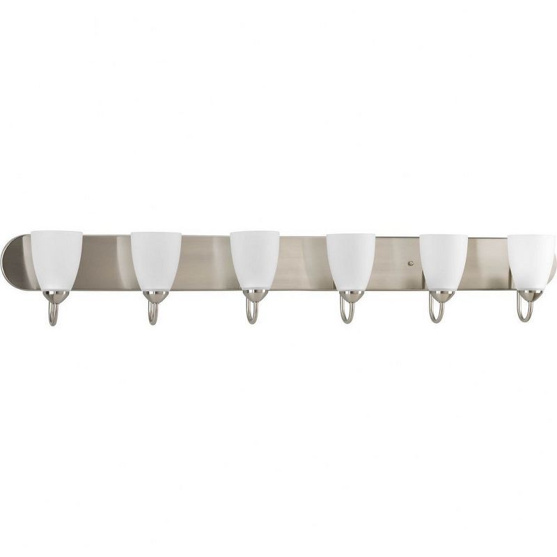 Gather Collection 48" Brushed Nickel 6-Light Bath Vanity with Etched Glass Shades