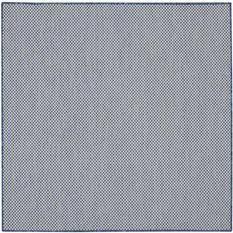 Ivory Blue Geometric Square Synthetic Area Rug 5' x 5'